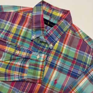 Ralph Lauren Button Down Shirt Mens L Multi Color Excellent Plaid Classic Pony
